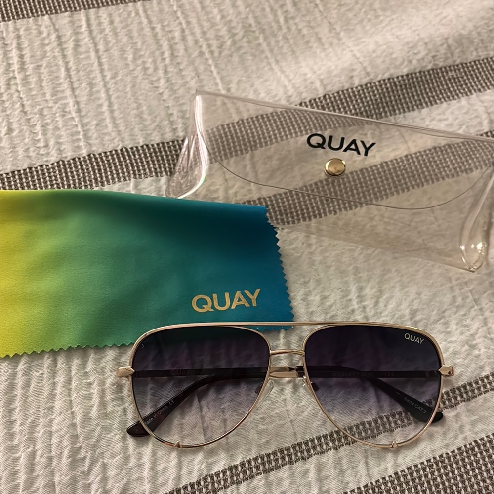 Quay Australia Gold and Black Aviator Sunglasses High Key Mini